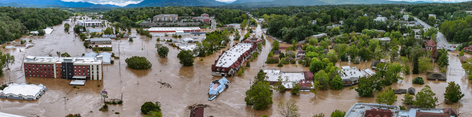 sky view of flooded asheville from hurricane helene